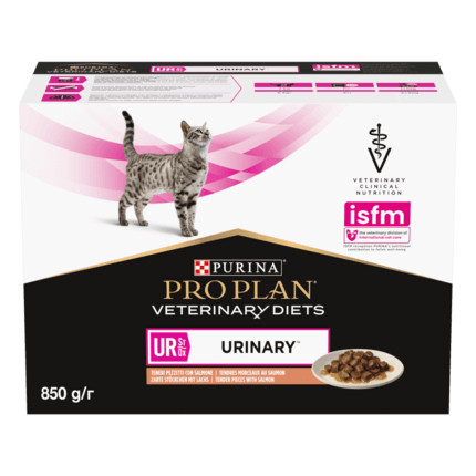 PURINA® PRO PLAN® VETERINARY DIETS UR St/Ox Urinary™ konservētā kaķu barība ar laša gabaliņiem mērcē, 85 g