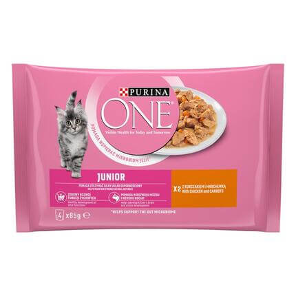 Konservi kaķēniem no 1-12 mēnešiem PURINA ONE® JUNIOR 1-12 month, filēti gabaliņi mērcē ar vistas gaļu