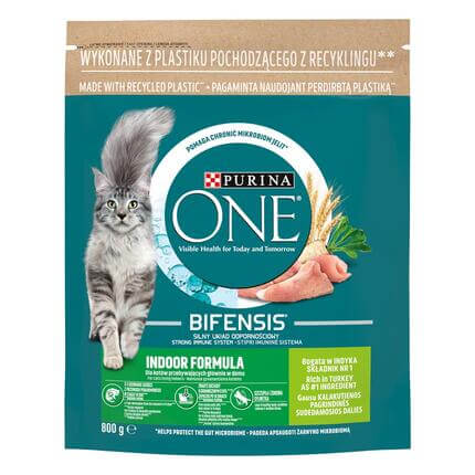 Sausā barība telpās dzīvojošiem kaķiem kaķiem PURINA ONE® INDOOR, bagātināta ar tītara gaļu