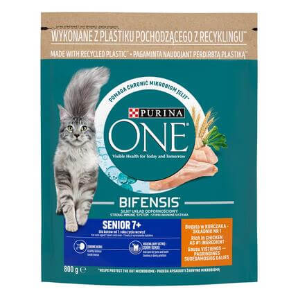 Sausā barība novecojošiem kaķiem PURINA ONE® SENIOR 7+, bagātināta ar vistas gaļu