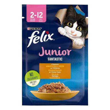 FELIX® FANTASTIC JUNIOR vistas gaļa želejā, konservi kaķiem