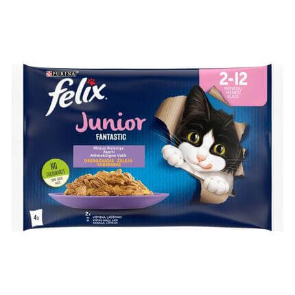 FELIX® FANTASTIC JUNIOR vistas gaļa un lasis želejā, konservi kaķiem