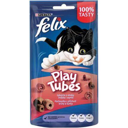 FELIX® PLAY TUBES tītara gaļa un šķiņķis, gardumi kaķiem
