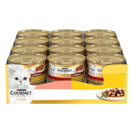 GOURMET® GOLD konservi kaķiem, gabaliņi mērcē ar lasi un vistas gaļu, 85g