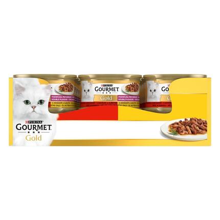 GOURMET® GOLD DOUBLE PLEASURE konservi kaķiem, ar liellopa un vistas gaļu, 85g
