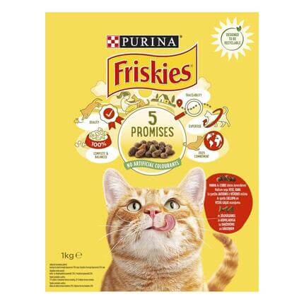 FRISKIES® kaķu sausā barība, ar liellopu gaļu, vistas gaļu un dārzeņiem, 1kg