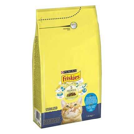 FRISKIES® STERILIZED kaķu sausā barība, sterilizētiem kaķiem, ar lasi un dārzeņiem, 1.5kg