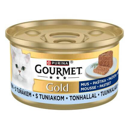 GOURMET® GOLD MOUSSE konservi kaķiem, pastēte ar tunci, 85g