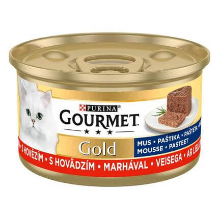 PURINA GOURMET® GOLD MOUSSE konservi kaķiem, pastēte ar liellopu gaļu, 12x85g
