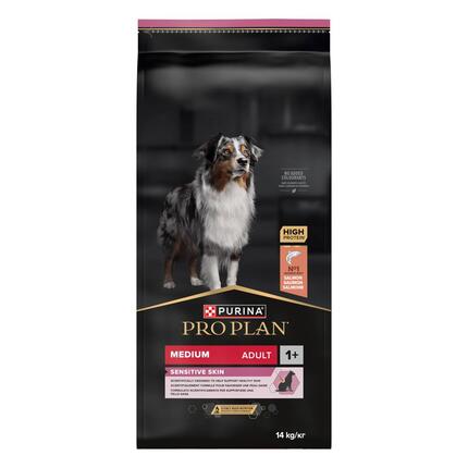 PURINA® PRO PLAN® Medium Adult Dog Sensitive Skin sausā barībā suņiem, bagātināts ar lasi