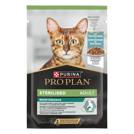 PURINA® PRO PLAN® Adult STERILISED MAINTENANCE gabaliņi ar okeāna zivīm želejā