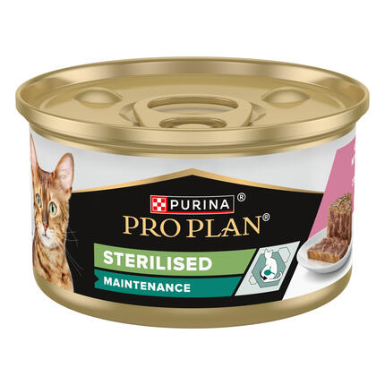 PURINA PRO PLAN STERILISED Terrine, pastēte kaķiem, ar tunci un lasi