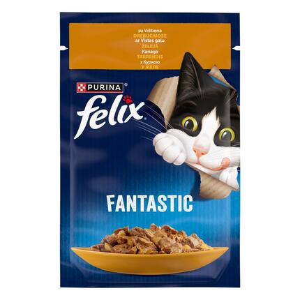 FELIX FANTASTIX kompleksā dzīvnieku barība pieaugušiem kaķiem konservi vista 85g