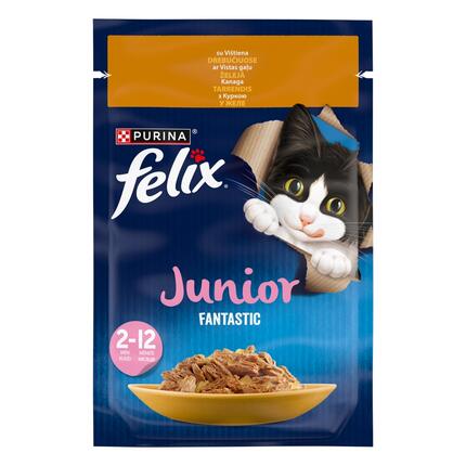 FELIX FANTASTIX Junior kompleksā dzīvnieku barība kaķēniem konservi vista 85g