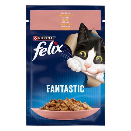 FELIX FANTASTIX kompleksā dzīvnieku barība pieaugušiem kaķiem konservi lasis 85g