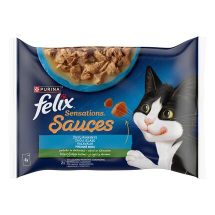 FELIX SENSATIONS Fish Selection kompleksā dzīvnieku barība pieaugušiem 4x85g