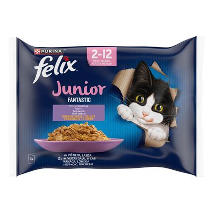 FELIX FANTASTIX Junior kompleksā dzīvnieku barība kaķēniem konservi vista 4x85g