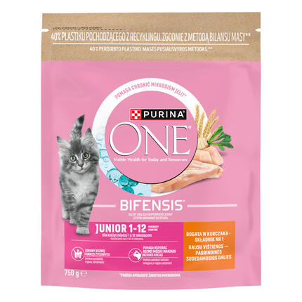 Sausā barība kaķēniem PURINA ONE® JUNIOR, bagātināta ar vistas gaļu