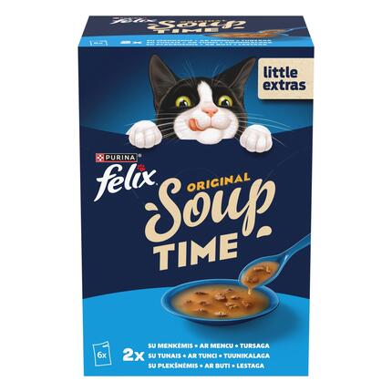 FELIX Soup Time Original Fish Selection papildbarība pieaugušiem kaķiem 6x48g