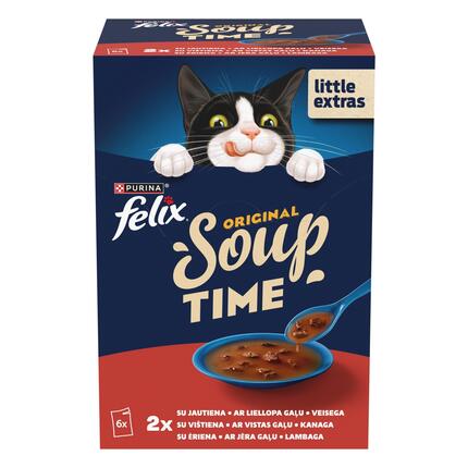FELIX Soup Time Original Farm Selection papildbarība pieaugušiem kaķiem 6x48g