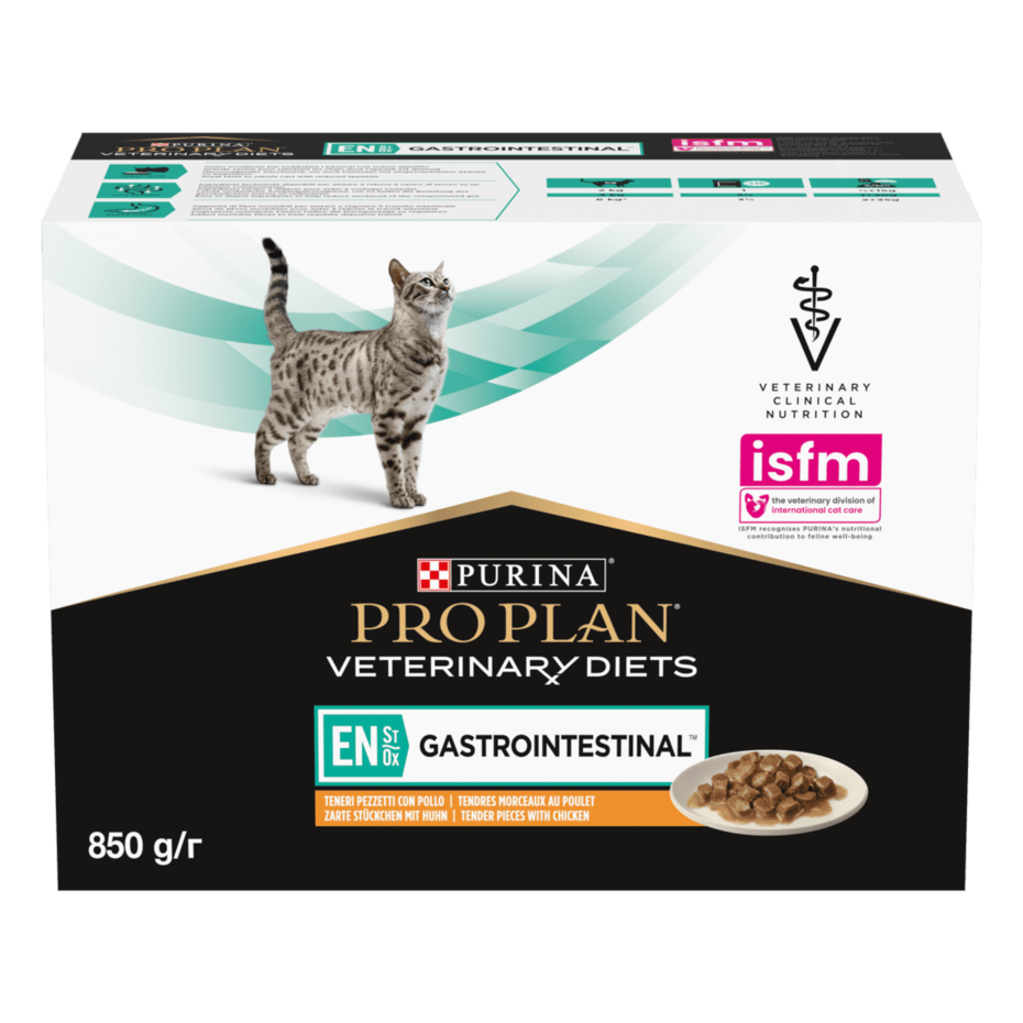 PURINA® PRO PLAN® VETERINARY DIETS EN St/Ox Gastrointestinal™ konservētā kaķu barība ar vistas gaļas gabaliņiem mērcē, 85 g