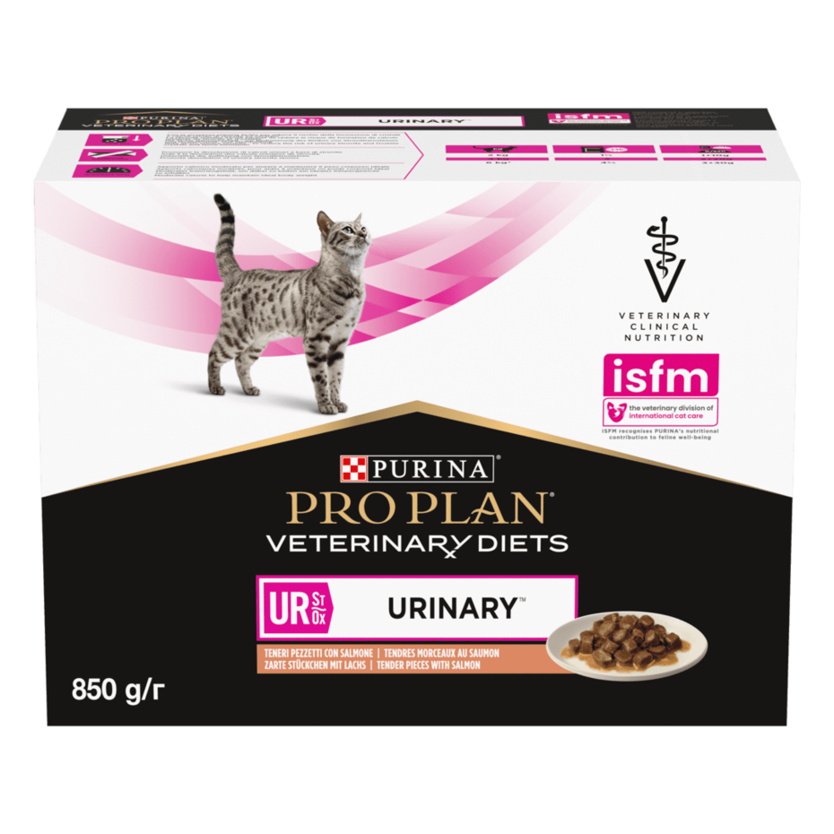 PURINA® PRO PLAN® VETERINARY DIETS UR St/Ox Urinary™ konservētā kaķu barība ar laša gabaliņiem mērcē, 85 g