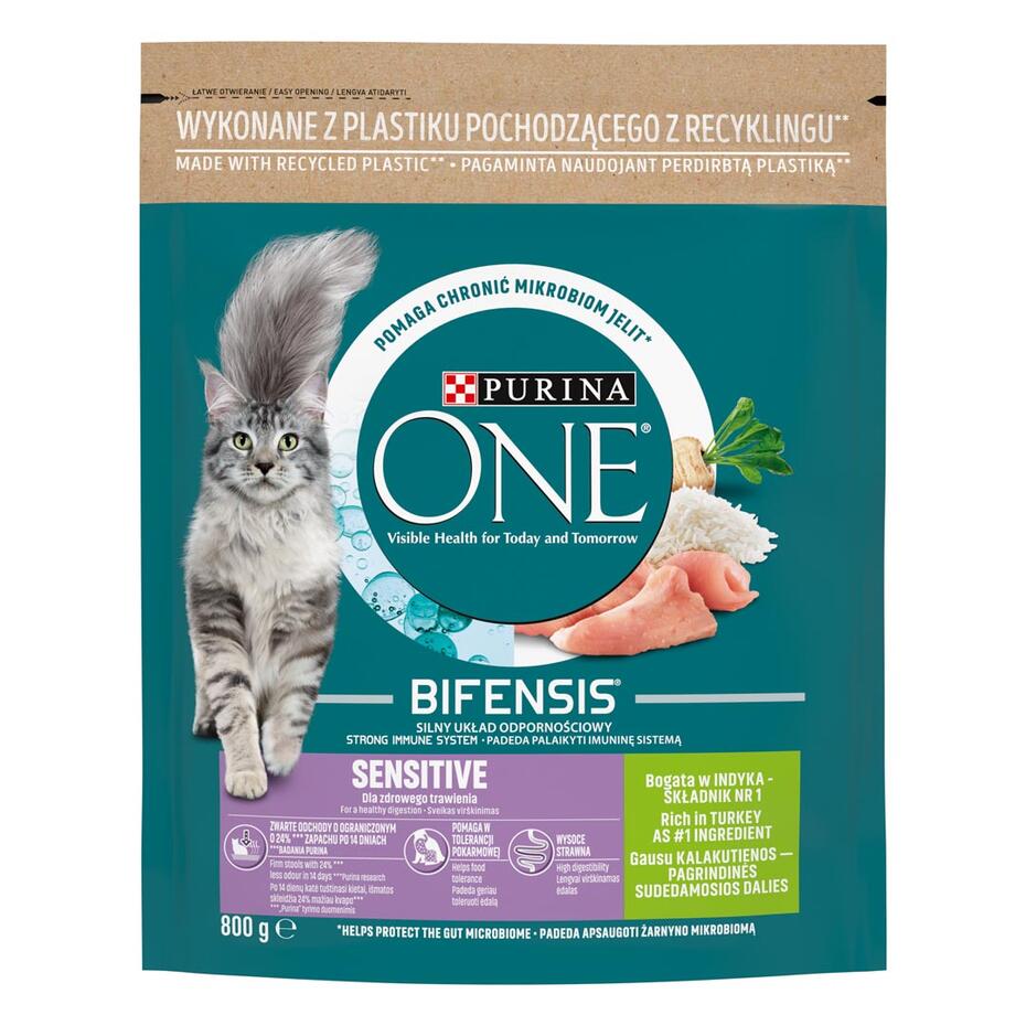 Sausā barība jutīgiem kaķiem PURINA ONE® SENSITIVE, bagātināta ar tītara gaļu