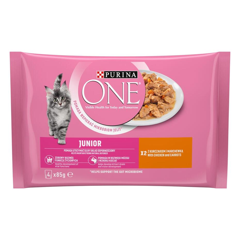 Konservi kaķēniem no 1-12 mēnešiem PURINA ONE® JUNIOR 1-12 month, filēti gabaliņi mērcē ar vistas gaļu