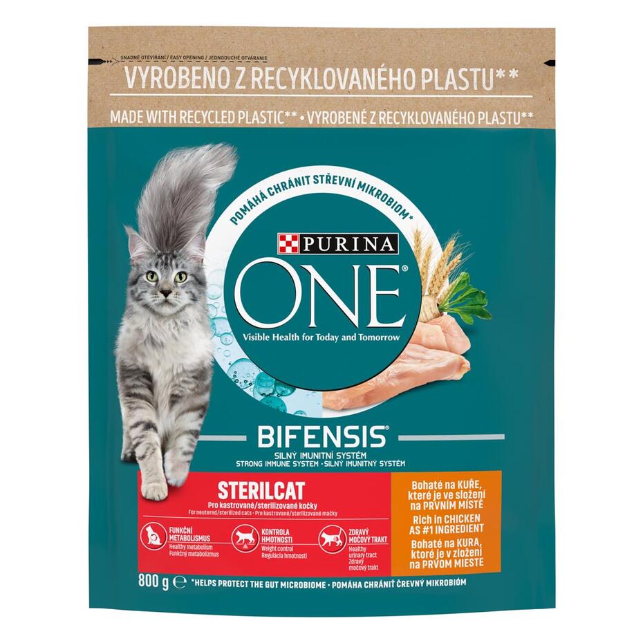 Sausā barība sterilizētiem kaķiem PURINA ONE® STERILCAT, bagātināta ar vistas gaļu