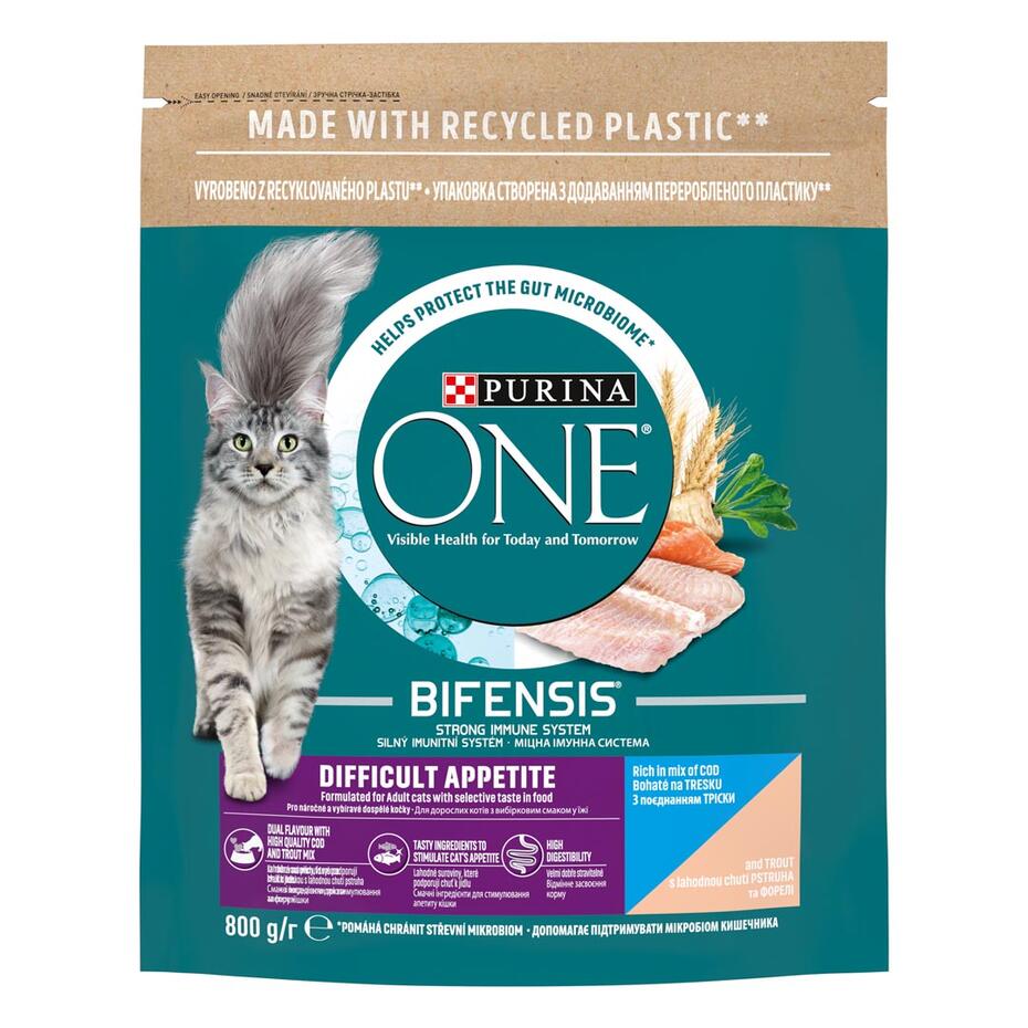 Sausā barība kaķiem ar izvēlīgu apetīti PURINA ONE® DIFFICULT APPETITE, bagātināta ar mencu un foreli