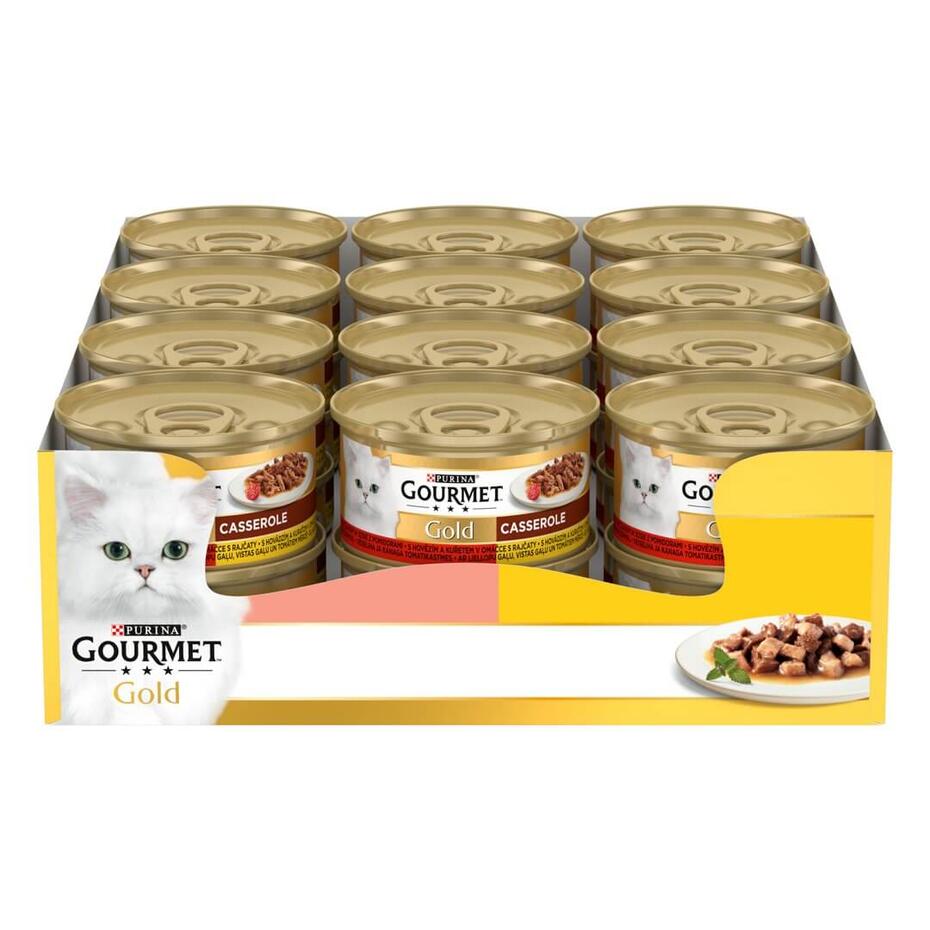 GOURMET™ GOLD konservi kaķiem, gabaliņi mērcē ar lasi un vistas gaļu, 85g