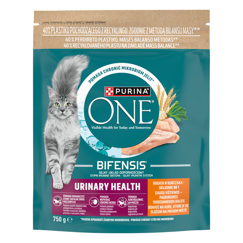 Sausā barība kaķiem urīnceļu veselībai PURINA ONE® URINARY HEALTH, bagātināta ar vistas gaļu