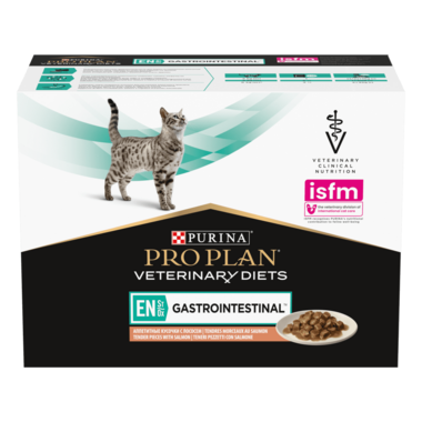 PURINA® PRO PLAN® VETERINARY DIETS EN St/Ox Gastrointestinal™ konservētā kaķu barība ar laša gabaliņiem mērcē, 85 g