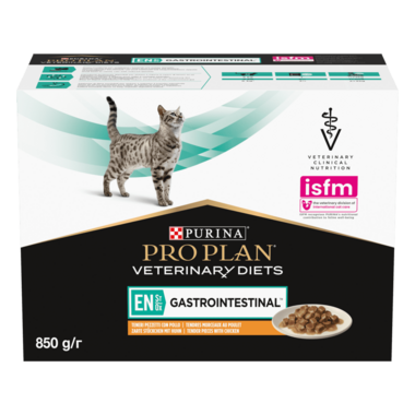 PURINA® PRO PLAN® VETERINARY DIETS EN St/Ox Gastrointestinal™ konservētā kaķu barība ar vistas gaļas gabaliņiem mērcē, 85 g