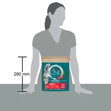 Sausā barība sterilizētiem kaķiem PURINA ONE® STERILCAT, bagātināta ar liellopu gaļu