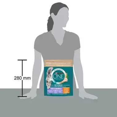 Sausā barība kaķiem apmatojumam un matu kamolu izvadīšanai PURINA ONE® COAT & HAIRBALL, bagātināta ar vistas gaļu