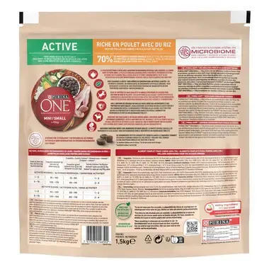 Sausā barība mini/maza škirņu suņiem ar aktīvu dzīvesveidu PURINA ONE® MINI/SMALL ACTIVE, bagātināta ar vistas gaļu un rīsiem