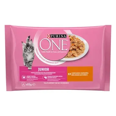 Konservi kaķēniem no 1-12 mēnešiem PURINA ONE® JUNIOR 1-12 month, filēti gabaliņi mērcē ar vistas gaļu