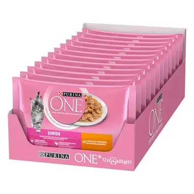 Konservi kaķēniem no 1-12 mēnešiem PURINA ONE® JUNIOR 1-12 month, filēti gabaliņi mērcē ar vistas gaļu