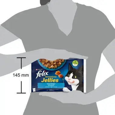 FELIX® SENSATIONS zivju izlase želejā (lasis, bute), konservi kaķiem