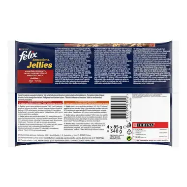 FELIX® SENSATIONS lauku labumu izlase želejā (liellopu gaļa, vistas gaļa), konservi kaķiem