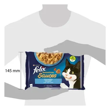FELIX® SENSATIONS zivju izlase mērcē (pollaks, sardīnes), konservi kaķiem