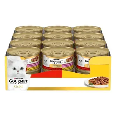 GOURMET® GOLD DOUBLE PLEASURE konservi kaķiem, ar liellopa un vistas gaļu, 85g