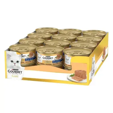 GOURMET® GOLD MOUSSE konservi kaķiem, pastēte ar tītara gaļu, 85g