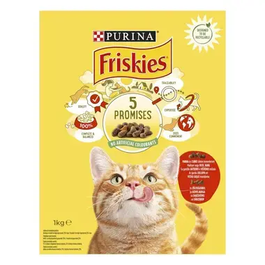 FRISKIES® kaķu sausā barība, ar liellopu gaļu, vistas gaļu un dārzeņiem, 1kg