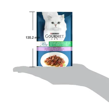 GOURMET® PERLE Mini Fillets konservi kaķiem, mazi filēti gabaliņi mērcē, ar medījumu gaļu un dārzeņiem, 26x85g