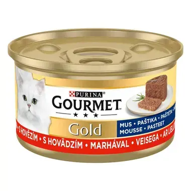 PURINA GOURMET® GOLD MOUSSE konservi kaķiem, pastēte ar liellopu gaļu, 12x85g
