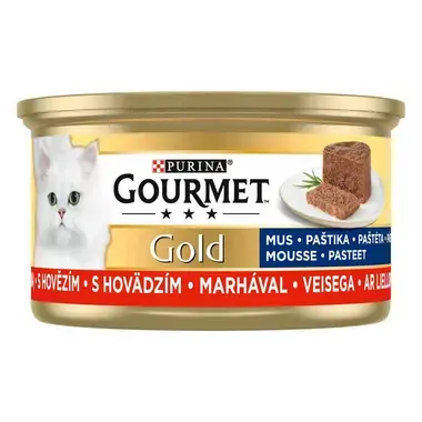 PURINA GOURMET® GOLD MOUSSE konservi kaķiem, pastēte ar liellopu gaļu, 12x85g