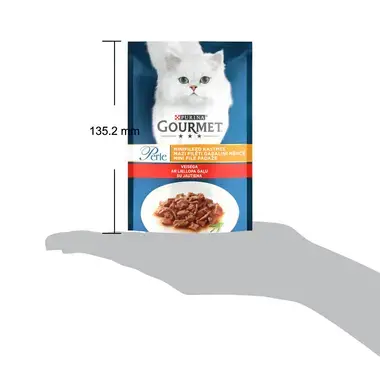 GOURMET® PERLE Mini Fillets konservi kaķiem, mazi filēti gabaliņi mērcē, ar liellopu gaļu, 85g