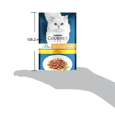 GOURMET® PERLE Mini Fillets konservi kaķiem, mazi filēti gabaliņi mērcē, ar vistas gaļu, 85g